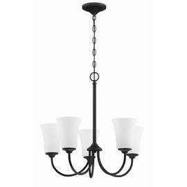 Craftmade 50425-FB-WG Gwyneth White Frost Glass Chandelier, 5-Light 500 Watts, Flat Black