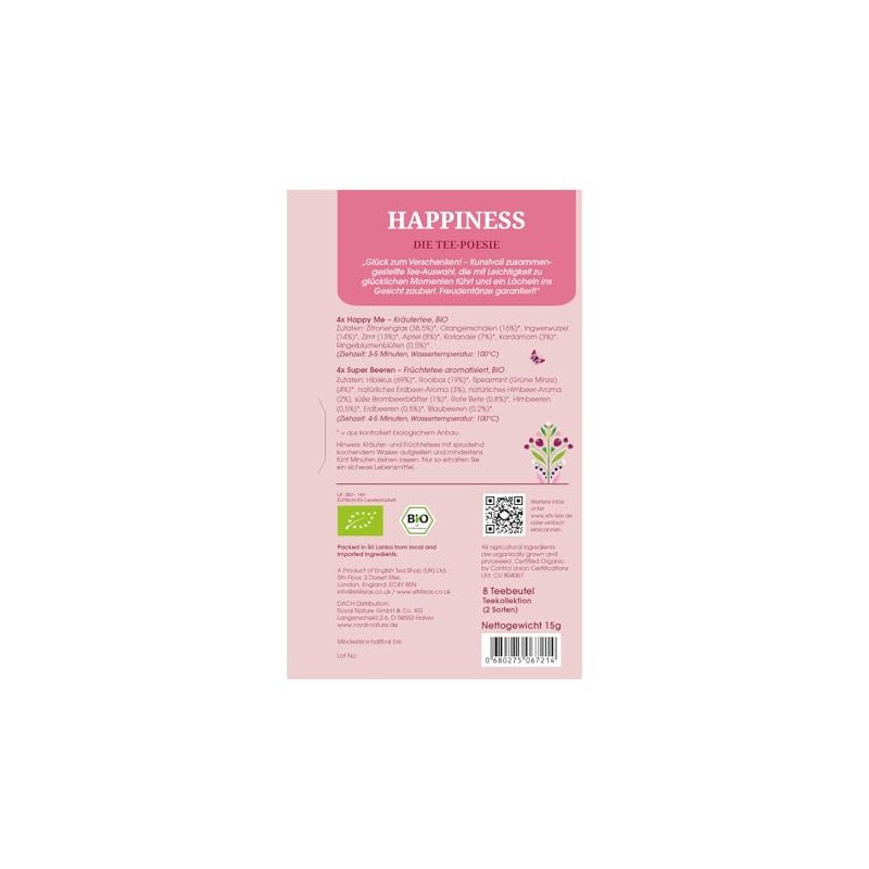 ETS - Teegeschenk "Happiness" - Die Tee-Poesie, 8 Teebeutel, BIO