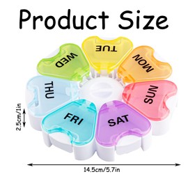 Rumyve Weekly Pill Box Organiser,7 Day Pill Box Organiser,Petal Shaped Travel Pill Case,Rainbow Lids Container for Pills Vitamins Fish Oil