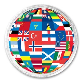 Flag Globe World - 3" Circle Sew/Iron On Patch National Travel Planet