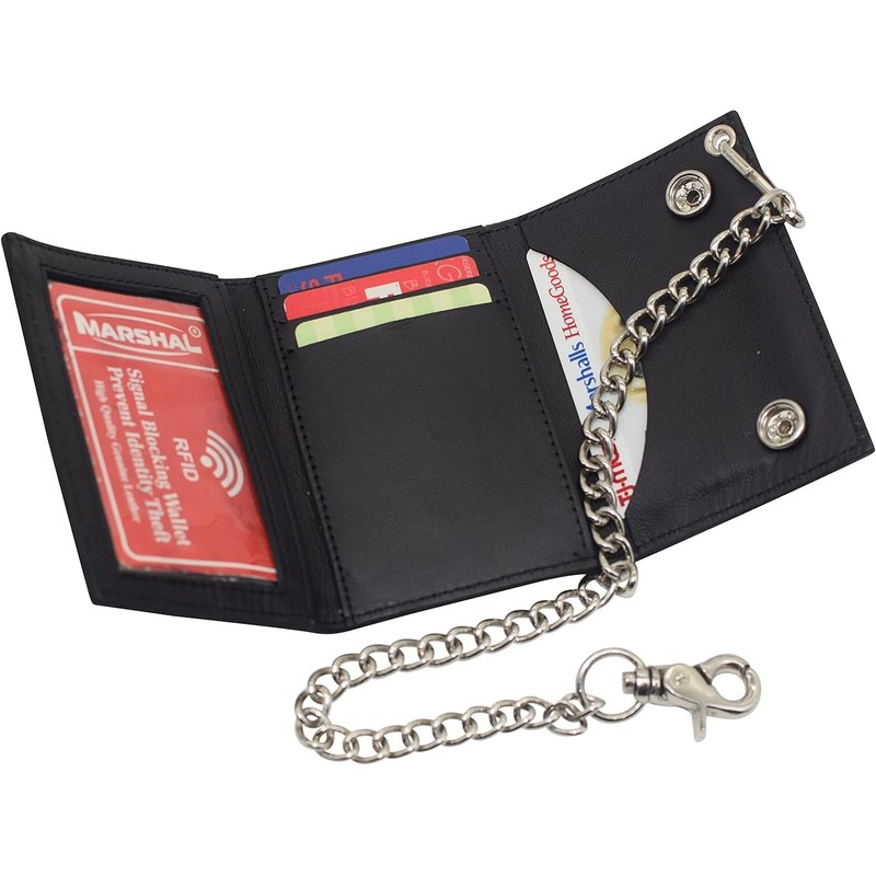 MARSHAL Guadalupe Virgin Men's Trifold Biker RFID Blocking Genuine Leather