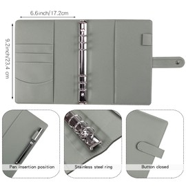 LXWHYP a5 Binder Binder Notebook Financial Management PU Leather Notebook Binder with 12 PCS Budget Envelopes, Pockets Light Gray
