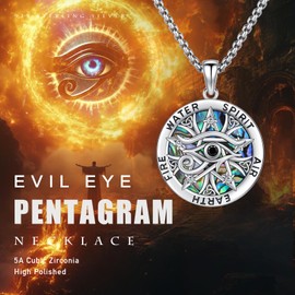 Hagkew Tetragramaton Amuleto de plata 925 Sterling Silver Tetragrammaton Necklace Eye of Horus Necklace Wiccan Protection Amulet Pentacle Star Jewelry Pentagram Pendant for Women Men