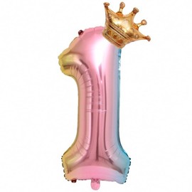 FUKKER Birthday Number Balloons 32 Inch Graduated Color Crown Digital Balloons 0-9 Set Aluminum Foil Lasting Gloss Birthday Decoration Glitter Balloons for Kids Adults Party Celebration Wedding
