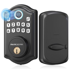 AkaGear Keyless Entry Door Lock with Fingerprint - Door Locks with 2 Keys, Electronic Keypad Deadbolt, Smart Door Locks, Smart Locks for Front Door, Auto-Lock & One Touch Locking - Matte Black