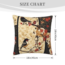Cushion Cover 17.7 x 17.7 inches (45 x 45 cm), Japanese Style, Cherry Blossom, Bird, Japanese Pattern, Dakimakura Pillowcase, Linen, Soft, Cute, Stylish, Sofa Back, Room, Miscellaneous Goods, Home