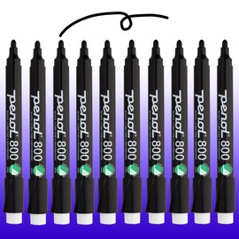 PENOL Whiteboard Markers, 10 Whiteboard Pens in Black Color - 800, 1.5mm Bullet Tip Dry Erase Marker with Nordic Swan Ecolabel, Non-Toxic & Odorless Board Pens for Office, Schools and Home