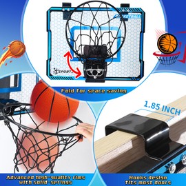 NEUBSAW Basketball Hoop Indoor with LED Lights, Basketball Toys Gifts for 5 6 7 8 9 10+ Year Old Boys Kids, Indoor Over The Door Mini Basketball Hoops with Electronic Scoreboard & 3 Balls