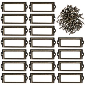 Kyrio Pack of 30 Metal Label Holders Furniture Drawer Cabinet Card Holder Tag Name Plate Label Frame with Screws for Office Library Bookshelf Shelves Bronze L 3.26 x 1.3 Inches / 83 x 33 mm