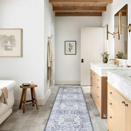 StangH Hallway Runner Rug 2'x10' Vintage Distressed Living Room Rug Stairs Non-Slip Bathroom Mat Runner Washable Carpet for High Traffic Areas Bedroom Kitchen Office, Blue