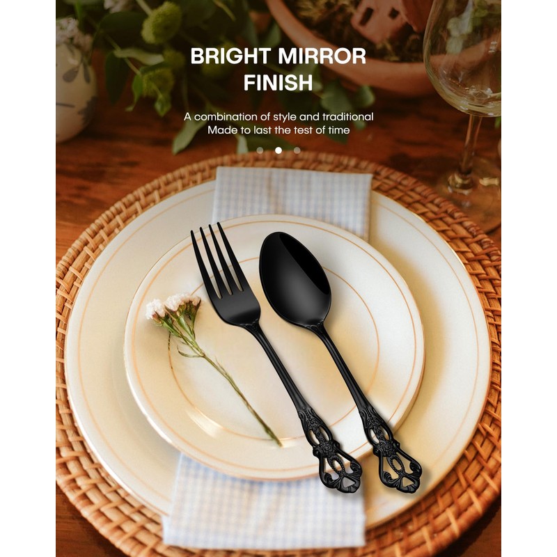 Stapava 20 Pcs Black Silverware Set, Gorgeous Retro Royal Silverware