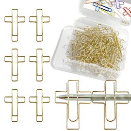 Christian Bible Study Supplies - 50 Cross Paper Clips, 2 Pen Holders, Rust-Resistant Metal, Gift for Church, Sunday School