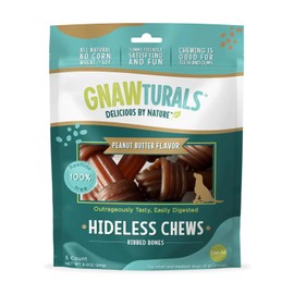 Gnawturals Hideless Chews for Dogs Easily Digestible Ribbed Knotted Bones Rawhide Free (Peanut Butter), 1 Count (Pack of 1)