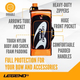 Legend XT720 Recurve Bow Case (Orange) | Backpack Style Bag with Heavy Duty Foam Padding for Portable Protection of Recurve Bows & Risers up to 27" | Telescopic Arrow Tube Extends Up to 35"