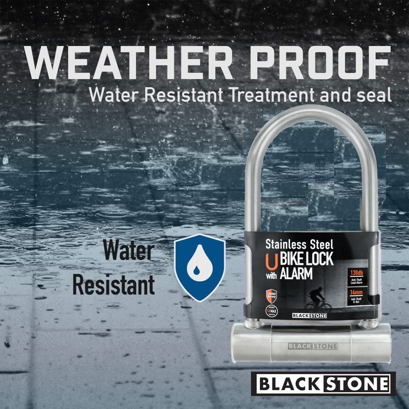 Black Stone Stainless Steel U Bike Lock-130dB Alarm System, 14mm