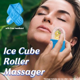 Ice Roller for Face and Eyes with Headband – Facial Ice Roller for Skin Care, Puffiness & Redness Relief – Beauty Cold Therapy Tool, Ice Cube Mold for Face Massage – Gifts for Women