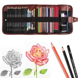 Drawing Pencils Set, Sketch Set Cover Graphite Pencils, Charcoal Pencils, Watercolour Pencils, Erasable Paper, Beginners, Artists, Children and Adults, 39 Pieces