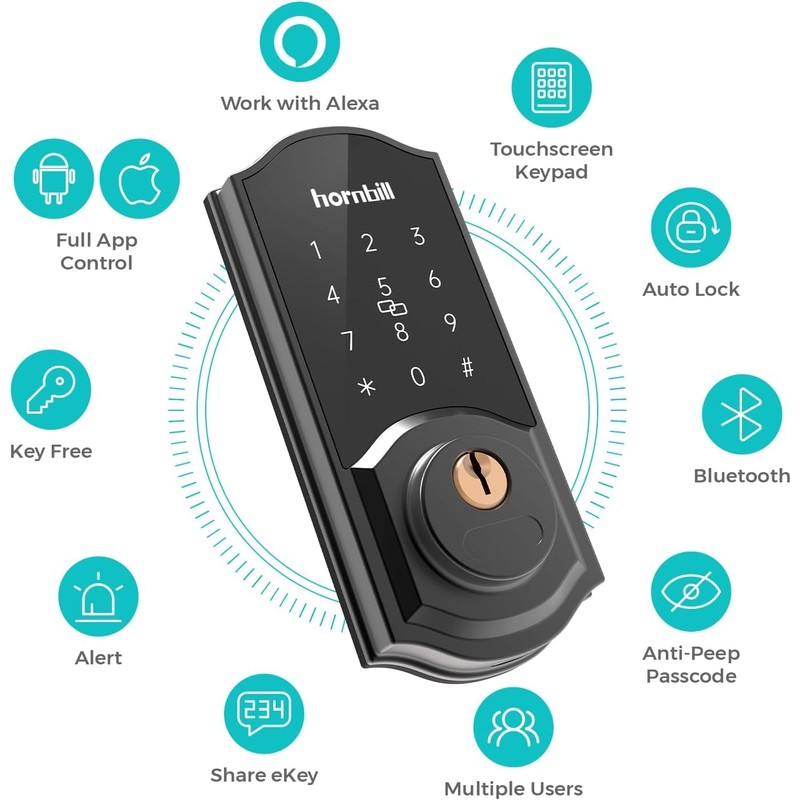 Keyless Entry Door Lock Deadbolt, Hornbill Smart Lock Front Door,