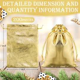 PerKoop 200 Pcs Gold Gift Bags 5 x 7 Inches Jewelry Pouches With Drawstring Metallic Gold Party Favor Bags for Wedding, Birthday, Christmas Gifts