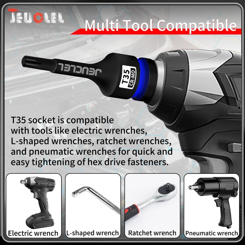 JEUCLEL T35 Torx Bit Socket, 1/2" Drive Torx Star 6