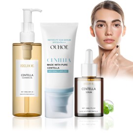 Centella Skin Care Set, Centella Cleansing Oil, Centella Serum & Sunscreen SPF 50, Madagascar Centella Light Cleansing Oil, Centella Asiatica Extract, Suitable for All Skin Types
