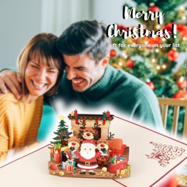 UDAPIX 3D Christmas Santa Reindeers Heater Pop Up Card for Family & Friends, Blessing Gifts for Xmas Winter Holidays New Year, Popup Greeting Card with Envelopes & Note Tag 6'' x 8'' Cover