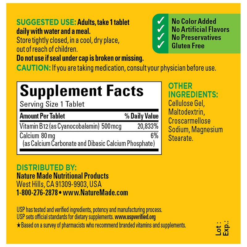 Nature Made Vitamin B12 500 mcg, Dietary Supplement for Energy