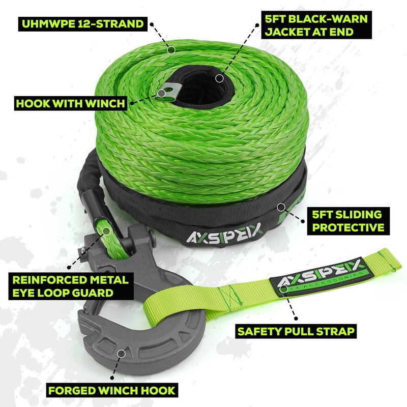 Synthetic Winch Rope Kit, 1/4" x 50ft 10000LBS Blue Winch