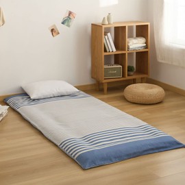 Sanko Futon Cover, Border Pattern, Double Long, Navy, Full Open Zipper, Easy Care 431732-0023