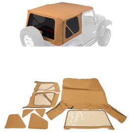 HECASA Replacement Soft Top Compatible with 1997-2006 Jeep Wrangler TJ 2 Door Spice Soft Roof with Rear Plastic Tinted Windows Premium Sailcloth Vinyl - No Upper Door Skins
