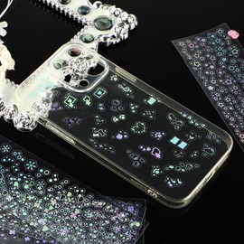 JIEYAO 24 Sheets Holographic Kpop Deco Stickers, Shinny Korean Stickers for Photocards, Chain Butterfly Bubbles Snowflake Musical Note Decals Self Adhesive Clear Laser Stickers Glitter Sticker DIY Art