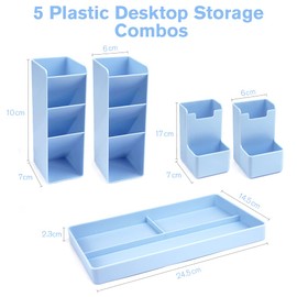 OFFCUP Desk Organiser with Drawer, Plastic Table Organiser, Office Desk Supplies Organizer Desktop Stationary Organiser Storage Pen Holder with 7 Grids for School Office Home (Blue)