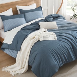 Litanika Haze Blue Comforter Set Twin/Twin XL - 2 Pieces Lightweight Haze Blue White Colorblock Stripe Fluffy Bedding Comforter Sets, All Season Bed Set