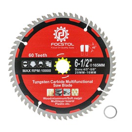 165mm Wood Cutting Circular Saw Blade - FOCSTOL 60 Tooth TCT Cutting Blade with 20mm Arbor for Cutting Wood Plastic Aluminum Copper