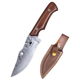 HAZMUSS Meat Cleaver with Leather Sheath, Hand Forged Kitchen Utility Knife, 4.3" - Damascus Steel Blade for Cutting Meat, BBQ Brisket Knives for Home Outdoor Camping, Full Tang