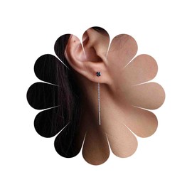 TseenYi CZ Crystal Threader Earrings Silver Bar Chain Threader Earrings Black CZ Rhinestone Cut Earrings Long Chain Tassel Drop Earrings Jewellery for Women and Girls, Zinc