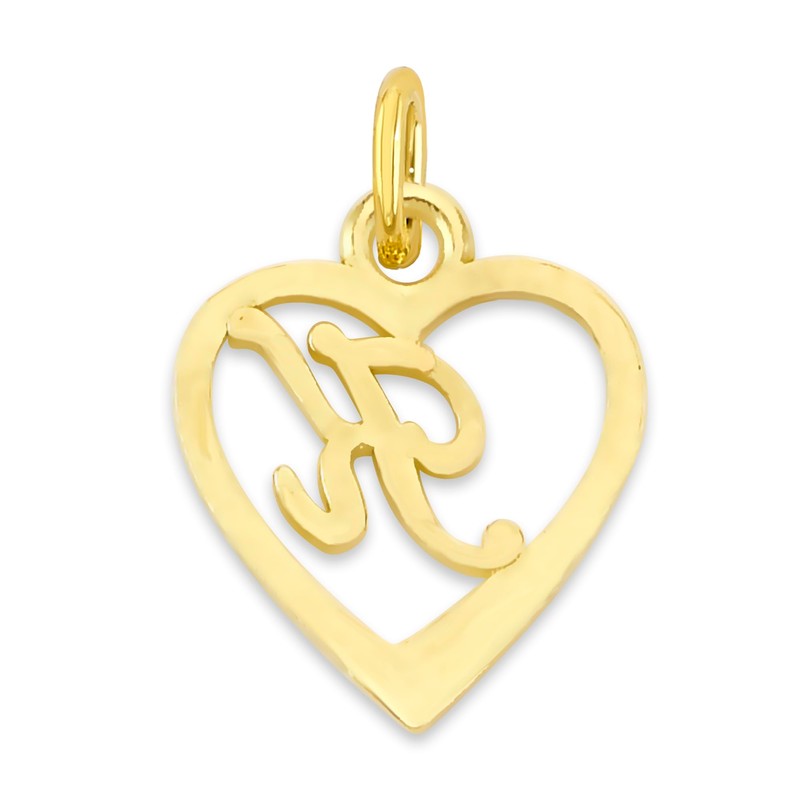 Dainty Solid 10k Gold Heart Initial Charm with Jump Ring