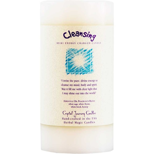 Crystal Journey 6" x 3" Herbal Magic Reiki Charged Pillar Candle - Cleansing (White)