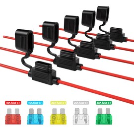 12V Inline Fuse Holder,Jtron 10A15A20A25A30A Middle Size Inline Car Blade Fuse Holder ATC/ATO Automotive Waterpoof Car Fuse Socket Add-a-Circuit Car Fuse Holder 5 Pack TAP Adapter