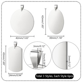 PH PandaHall 201 Stainless Steel Charms 18pcs 3 Style Stamping Tag Pendants Stamping Blank Tags Flat Round Metal Jewelry Charms for Bracelet Necklace Keychain Jewelry DIY Craft Gift Making
