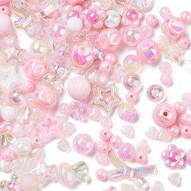 LiQunSweet 290 pcs Mixed Shaped Pink Theme Acrylic Beads Heart Flower Star Bowknot Rabbit Loose Beads for DIY Jewelry Bracelet Necklace Earring Crafts Bag Keychain Decoration