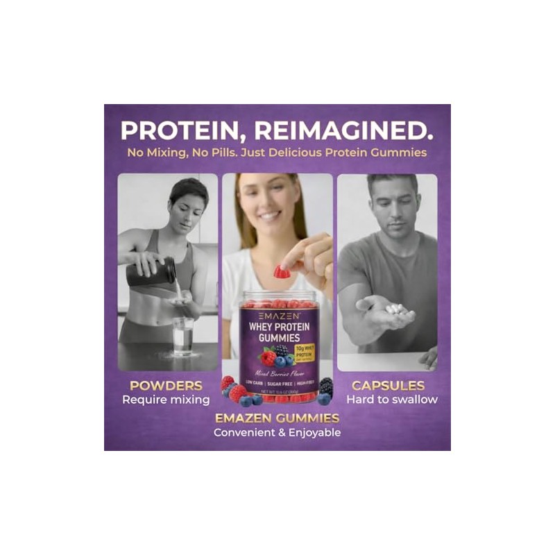 EMAZEN Whey Protein Gummies, Sugar Free, Low Carb Keto Snacks