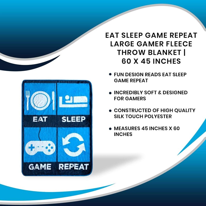 Just Funky Eat Sleep Game Repeat Large Gamer Fleece Throw
