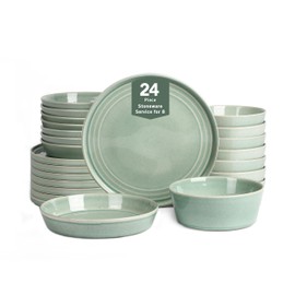 Stone Lain Claire 24-Piece Dinnerware Set Stoneware, Plates and Bowls Set, Dishwasher and Microwave Safe, Dish Set for 8, Green