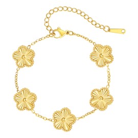 Myrnaist Clover Bracelet Gold Stainless Steel Five Leaf Clover Bracelets for Women Flower Dainty Lucky Clover Link Bracelet Jewelry Gifts for Birthday Anniversary