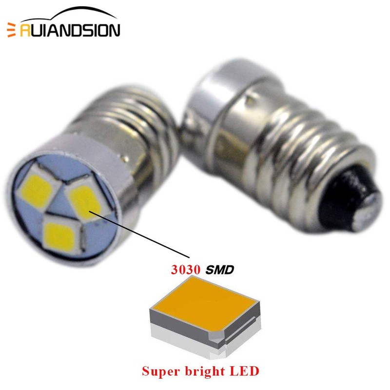 Ruiandsion 4pcs 3V 6V 12V E10 LED Bulb 3030 3SMD