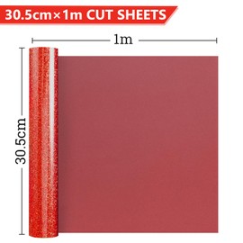 NANAPLUMS Plotter Film Textile, Glitter 3D Puff Vinyl - 30.5 x 100 cm Puff HTV Vinyl Roll for T-Shirts, 3D Puff Heat Transfer Vinyl, Glitter Red