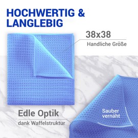 wolk Waffle Cloths – Microfibre Cloth with Waffle Structure – Pack of 10 – Size: 38 x 38 cm – Colour: Blue – Cloths, Cleaning Cloths – Bathroom, Kitchen, Catering
