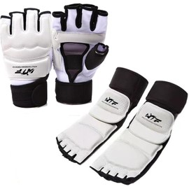 Karate Boxing Half-Finger Gloves and Foot Guards,Taekwondo Karate Gloves & Sparring Gear Foot Protector Set, Kit for Martial,Punch Bag Kickboxing,Competition Sparring Gear (L)