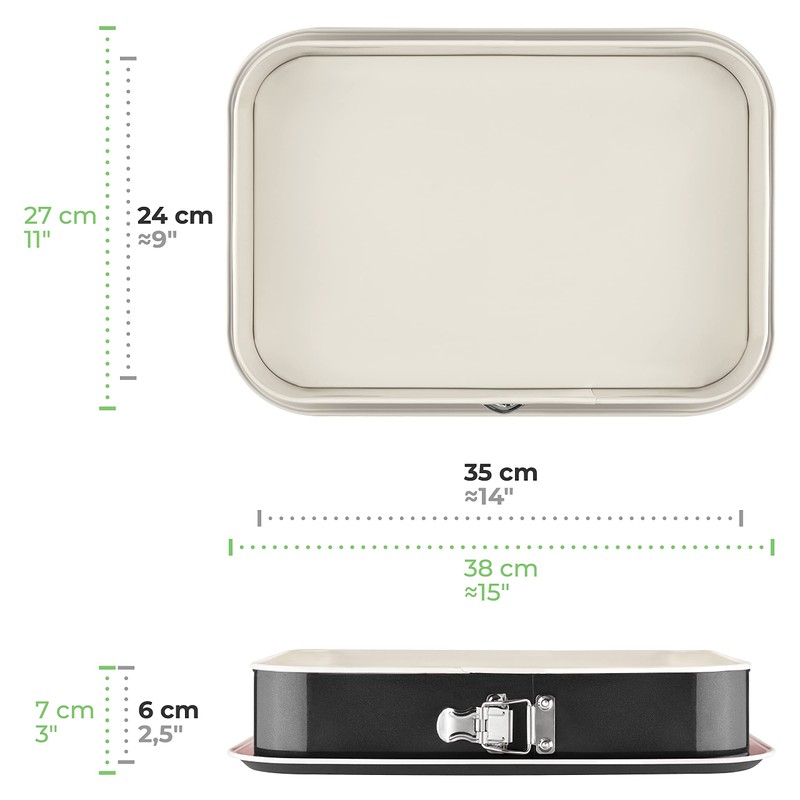 Grizzly Springform, eckige Backform 35x24 cm, Schwarz-Creme, mit Auslaufschutz, Antihaftbeschichtet,